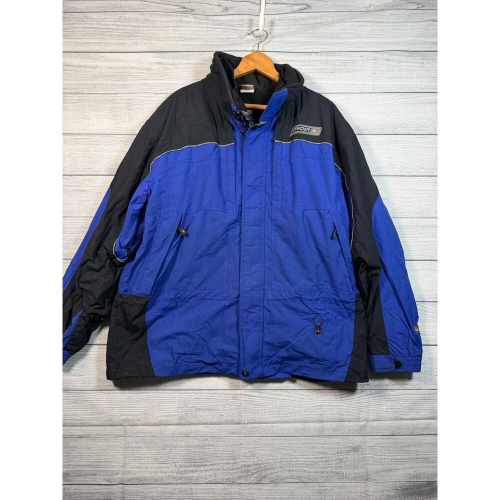 Spyder Men's XXL Blue Black Fleece Lined Insulated Ski Jacket Coat Bin A